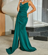 Elegant Strapless Evening Dress with Thigh Split - Perfect for Parties, Proms, and Special Occasions