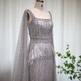 New Luxury Feather Crystal Evening Dress with Bling Cape