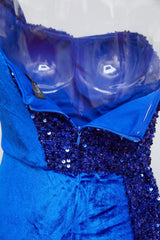 Velvet High Slit One Shoulder Elegant Evening Dress