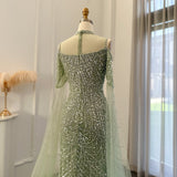 NEW Mint Green Luxury Mermaid Evening Dress with Cape Sleeves