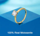 100% Real Moissanite Engagement Ring Classic 4 Prong Solitaire Diamond 18K Gold Plated