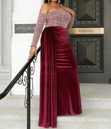 Elegant Front Draped tail Curvy Body Sequins Mermaid Off Shoulder Evening Dress/ Mother of the bride /Bridesmaid