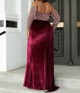 Elegant Front Draped tail Curvy Body Sequins Mermaid Off Shoulder Evening Dress/ Mother of the bride /Bridesmaid