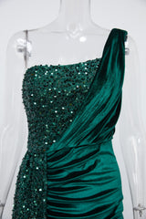 Velvet High Slit One Shoulder Elegant Evening Dress