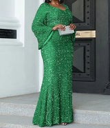 PLUS SIZE Sweetheart Neck Maxi Sequin Trumpet Sleeve Gown