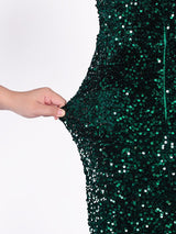 Elegant Single Sleeve Strapless Stretchy Sequin Evening Dress