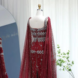 New Luxury Feather Crystal Evening Dress with Bling Cape