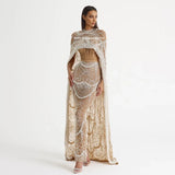 Luxury Evening Dress With cape and Han beaded pearls