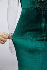 Velvet High Slit One Shoulder Elegant Evening Dress