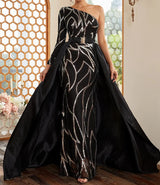 Sophisticated Sequins One Shoulder Mermaid Formal Dress With Belted Skirt