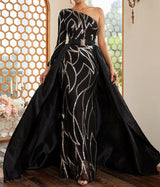 Sophisticated Sequins One Shoulder Mermaid Formal Dress With Belted Skirt