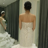 Luxury Beaded Elegant Sweetheart Neckline Tiered Mermaid Wedding Dress