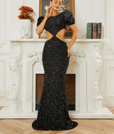 Sophisticated Waist Cutout design with Puff sleeves Prom & Evening Dress