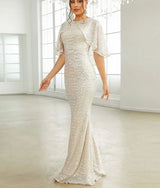 Elegant Apricot Sequin Mermaid Cloak cover shoulder Evening Dress