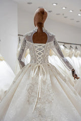 Luxury Princess long sleeve Glitter and Lace fully Beaded Ball Gown