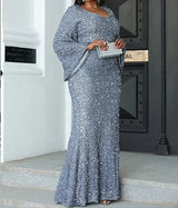 PLUS SIZE Sweetheart Neck Maxi Sequin Trumpet Sleeve Gown