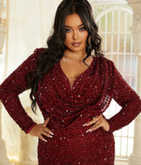 Plus Size Draped Sweetheart Burgundy Mermaid Sequin Dress
