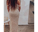 Elegant hand-made Couture Mermaid Evening Dress with Pearls - Strapless Long Formal Prom/Wedding Party Gown