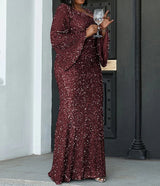 PLUS SIZE Sweetheart Neck Maxi Sequin Trumpet Sleeve Gown