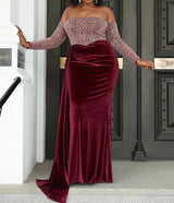 Elegant Front Draped tail Curvy Body Sequins Mermaid Off Shoulder Evening Dress/ Mother of the bride /Bridesmaid