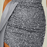 Sequins Suspender Evening Dress with High Slit