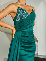 Elegant Strapless Evening Dress with Thigh Split - Perfect for Parties, Proms, and Special Occasions