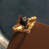 New Vintage Court Style Lace Blue Crystal Micro Setting Diamond Stacking Ring Gold Plated
