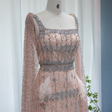 New Luxury Feather Crystal Evening Dress with Bling Cape