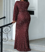PLUS SIZE Sweetheart Neck Maxi Sequin Trumpet Sleeve Gown