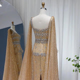 New Luxury Feather Crystal Evening Dress with Bling Cape