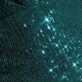 Off Shoulder Ruffle Neck Green Sequin A-line Fitted Dress