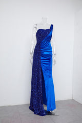 Velvet High Slit One Shoulder Elegant Evening Dress