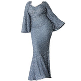 PLUS SIZE Sweetheart Neck Maxi Sequin Trumpet Sleeve Gown