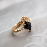New Vintage Court Style Lace Blue Crystal Micro Setting Diamond Stacking Ring Gold Plated