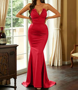 New Elegant Sexy Strapless Evening Dress V-neck with pleated design