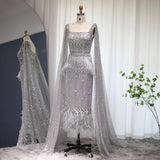 New Luxury Feather Crystal Evening Dress with Bling Cape