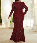 Plus Size Draped Sweetheart Burgundy Mermaid Sequin Dress