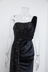 Velvet High Slit One Shoulder Elegant Evening Dress