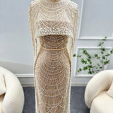 Luxury Evening Dress With cape and Han beaded pearls