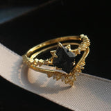 New Vintage Court Style Lace Blue Crystal Micro Setting Diamond Stacking Ring Gold Plated