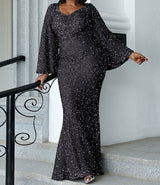 PLUS SIZE Sweetheart Neck Maxi Sequin Trumpet Sleeve Gown