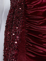 Velvet High Slit One Shoulder Elegant Evening Dress