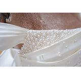 Luxury Ballgown Princess Wedding Dress Boat Neck with Pearls and Crystals