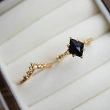 New Vintage Court Style Lace Blue Crystal Micro Setting Diamond Stacking Ring Gold Plated