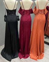 Luxury Embroidered Silk Satin Evening Gown with Sexy Slit and Beading - Perfect for Formal Events and Bridesmaids