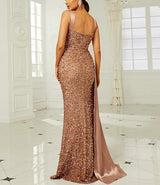 Sequins Suspender Evening Dress with High Slit
