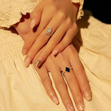 New Vintage Court Style Lace Blue Crystal Micro Setting Diamond Stacking Ring Gold Plated