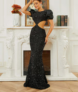 Sophisticated Waist Cutout design with Puff sleeves Prom & Evening Dress