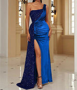 Velvet High Slit One Shoulder Elegant Evening Dress