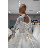 Luxury Princess long sleeve Glitter and Lace fully Beaded Ball Gown